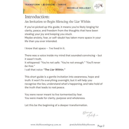 3 STEPS TO BEGIN SILENCING THE LIAR WITHIN - FREE E-BOOK
